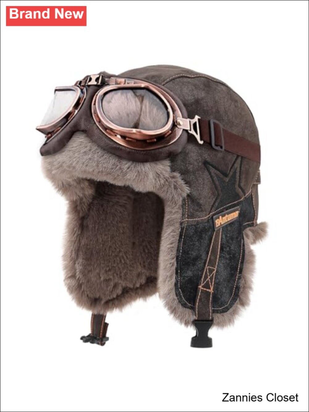 🤠 Aviator Hat and Goggles Set Pilot Cap Faux Fur Earflaps Steampunk Costume